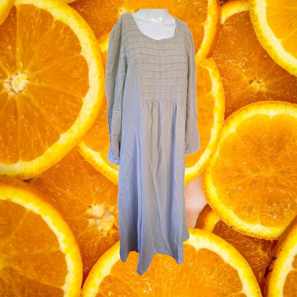 Orvis Tan Long Sleeve Dress 100% Cotton Size‎ Large
